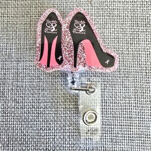 Breast Cancer Awareness Stiletto Shoe Retractable Name Work Badge ID Reel